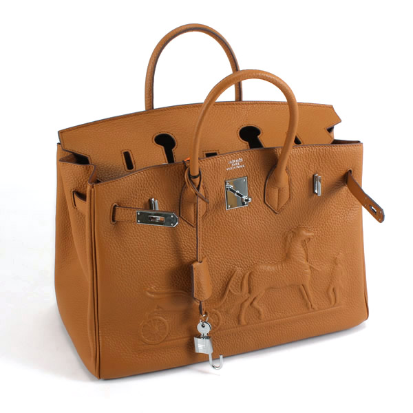 High Quality Fake Hermes Birkin 35CM with Embossed logo Handbag Light Coffee 6089